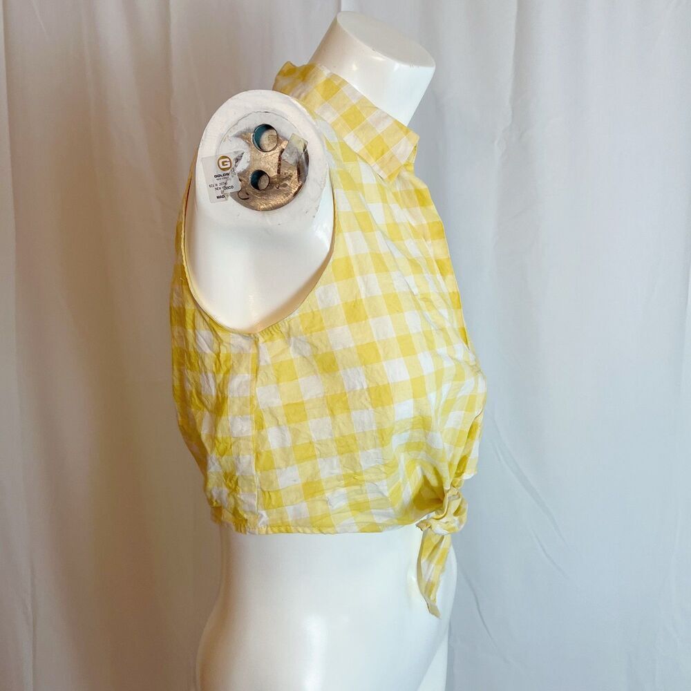 Lush Nordstrom Yellow Gingham Tank Top Tied Cropped Coquette Summer Size S - Picture 2 of 6
